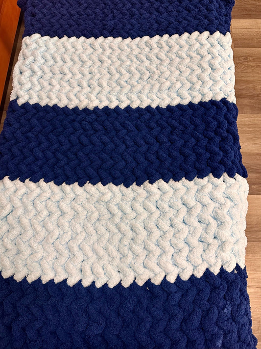 Blue Herringbone Hand Knit Baby Blanket