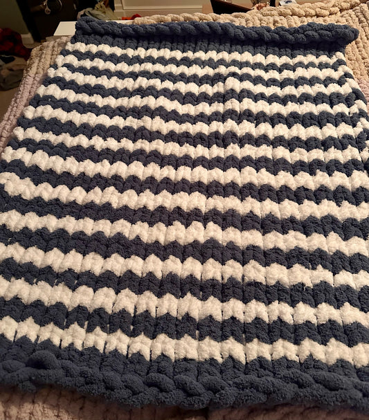 Hand Made Chenille Knit Blanket Blue